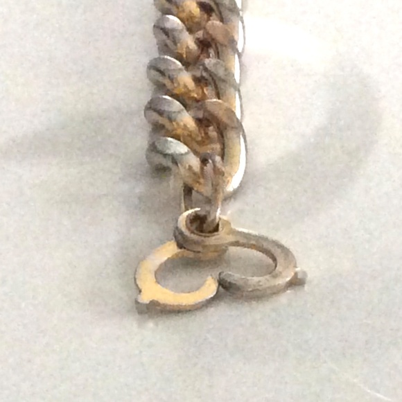 Vintage 925 Sterling Silver Link Toggle clasp Heart Charm  Vintage 2-Tone Cuban Link Bracelet with Heart Clasp *RARE FIND*